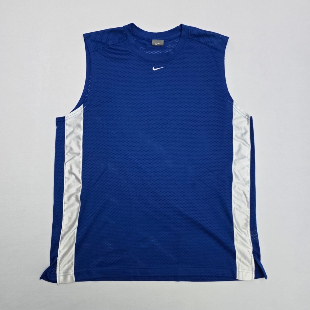 Nike Mens Blue Mesh Sleeveless Training Jersey Silver Side Stripe Large L